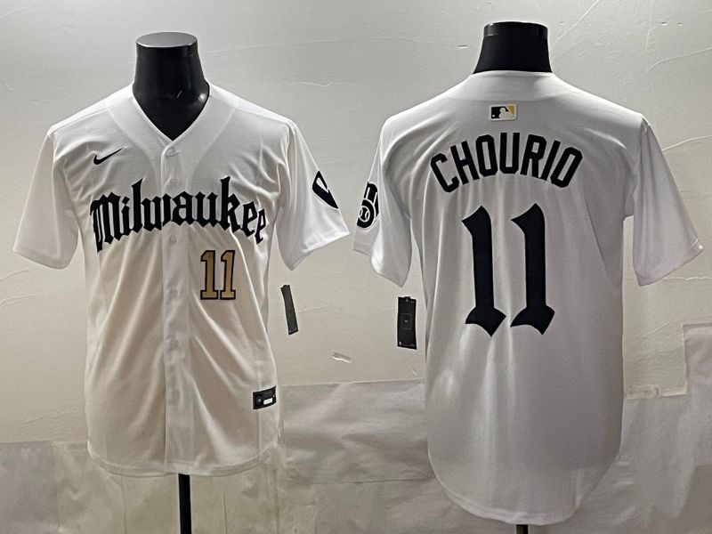 Men 2025 Milwaukee Brewers #11 Chourio White Five generations Joint Name Nike MLB Jersey style 03->milwaukee brewers->MLB Jersey